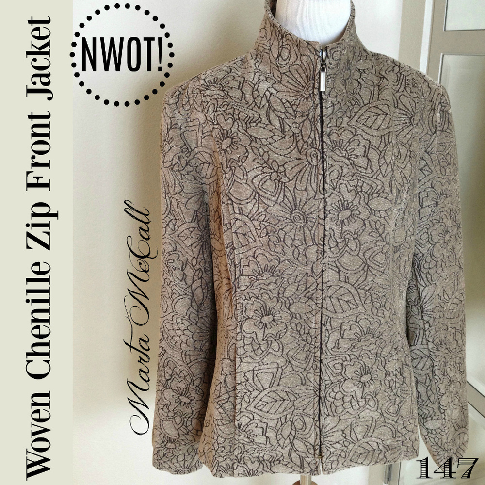 NWOT TAUPE & Brown Woven Chenille Zip Front Jacket